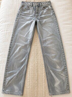 PISTOLA Silver Metallic Coated Jeans Size 26 NWOT Statement Denim